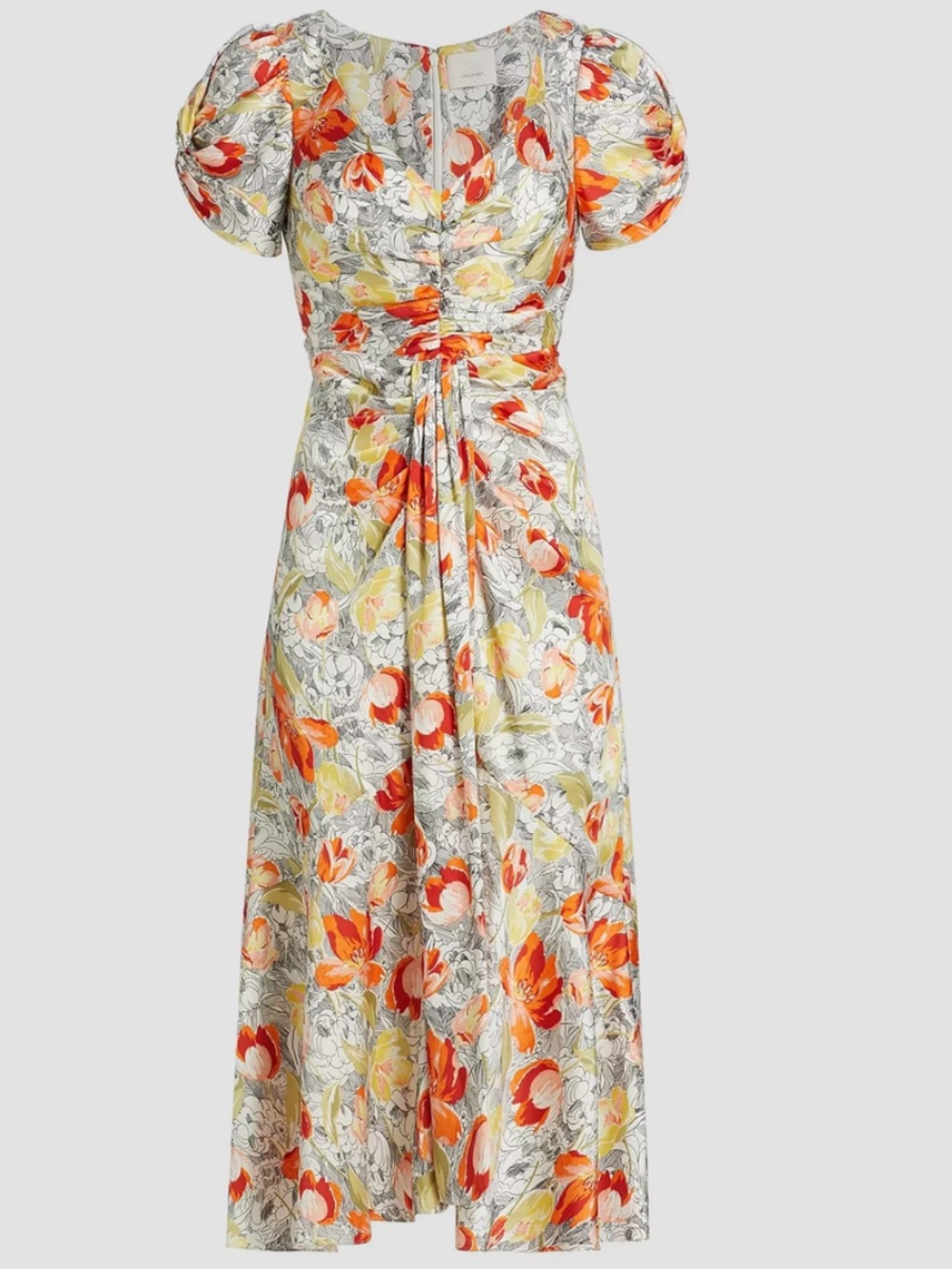 cinq a sept Floral Midi Dress in Orange and Cream